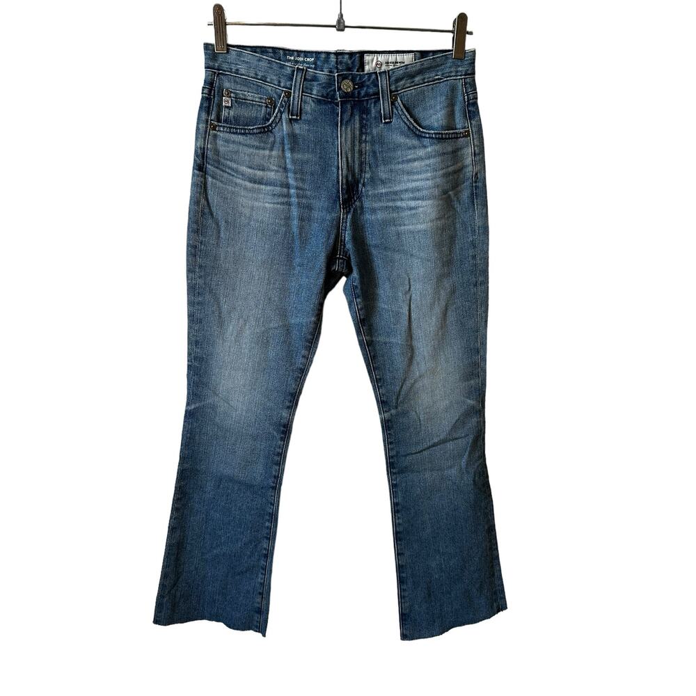 AG Jeans Denim New The Jodi Crop High Rise Slim Flare Crop Jeans Raw Hem 26 USA